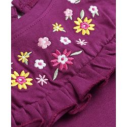 Babyhug Single Jersey Knit Full Sleeves Frock and Legging with Knee Length and Floral Embroidery in Maroon