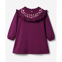 Babyhug Single Jersey Knit Full Sleeves Frock and Legging with Knee Length and Floral Embroidery in Maroon