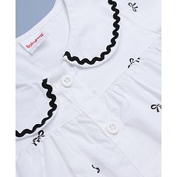 Babyhug 100% Cotton Poplin Woven Peter Pan Lace Collar Full Sleeves Top with Bow Print - White