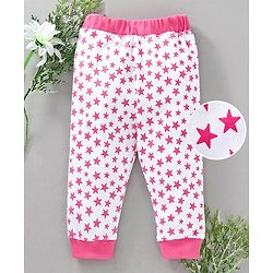 Babyhug Full Length Lounge Pant Star Print - White Pink
