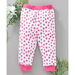 Babyhug Full Length Lounge Pant Star Print - White Pink