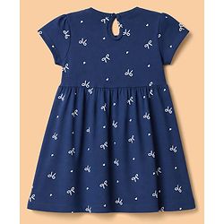 Babyhug Single Jersey Knit Half Sleeves Frocks with Printed Hearts and Bows Applique Pack of 2 - White & Navy Blue