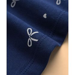 Babyhug Single Jersey Knit Half Sleeves Frocks with Printed Hearts and Bows Applique Pack of 2 - White & Navy Blue