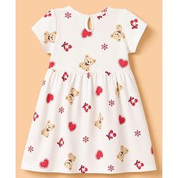 Babyhug Single Jersey Knit Half Sleeves Frocks with Printed Hearts and Bows Applique Pack of 2 - White & Navy Blue