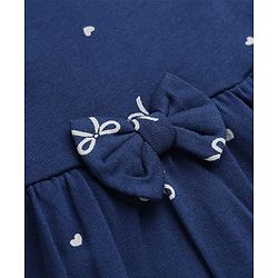 Babyhug Single Jersey Knit Half Sleeves Frocks with Printed Hearts and Bows Applique Pack of 2 - White & Navy Blue