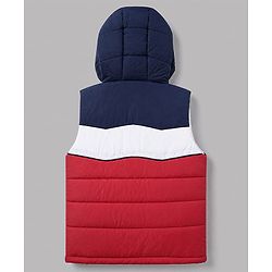 Babyhug Woven Padded/Quilted/ Winter Hooded Jacket with Sleeveless and Color Block Print in Navy Blue