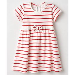 Babyhug Single Jersey Knit Half Sleeves Striped & Floral Printed Frocks With Bow Applique Pack Of 2 - Navy Blue & White