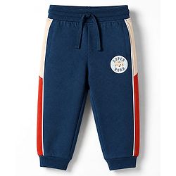 Babyhug Cotton Looper Knit Jogger Fit Full Length Lounge Pant with Tiger Print - Navy Blue