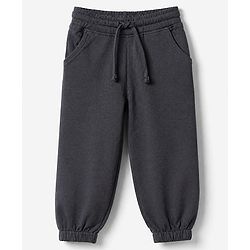 Babyhug Cotton Knit Jogger Fit Full Length Solid Lounge Pants in Black