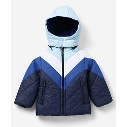 Babyhug Woven Padded Quilted Hooded Winter Jacket with Full Sleeves and Cut & Sew - Blue