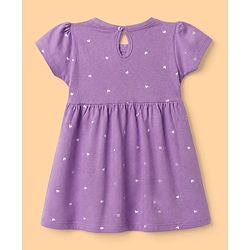Babyhug Single Jersey Knit Dress with Half Sleeves in Heart & Floral Print Pack of 2 - Purple White