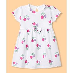 Babyhug Single Jersey Knit Dress with Half Sleeves in Heart & Floral Print Pack of 2 - Purple White