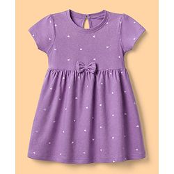Babyhug Single Jersey Knit Dress with Half Sleeves in Heart & Floral Print Pack of 2 - Purple White
