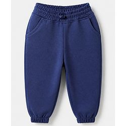 Babyhug Cotton Looper Knit Full Length Solid Track Pant - Navy Blue