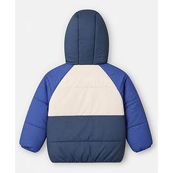 Babyhug Woven Full Sleeves Hooded Padded Winter Jacket - Navy Blue