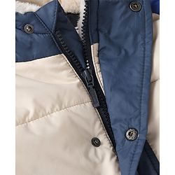 Babyhug Woven Full Sleeves Hooded Padded Winter Jacket - Navy Blue