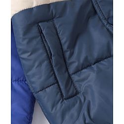 Babyhug Woven Full Sleeves Hooded Padded Winter Jacket - Navy Blue