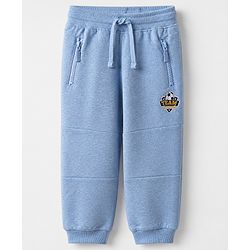 Babyhug Cotton Looper Knit Full Length Solid Track Pant With Team Football Print - Blue