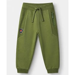 Babyhug Cotton Looper Knit Jogger Fit Full Length Lounge Pant with Fox Patch - Olive Green