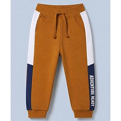 Babyhug 100% Cotton Looper Knit Jogger Fit Full Length Lounge Pant with Adventure Ready Print in Brown