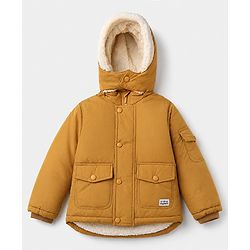 Babyhug Woven Full Sleeves Hooded Solid Padded/Quilted/ Winter Jacket - Mustard