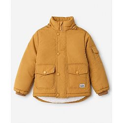Babyhug Woven Full Sleeves Hooded Solid Padded/Quilted/ Winter Jacket - Mustard