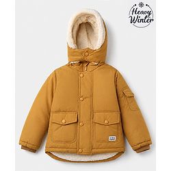 Babyhug Woven Full Sleeves Hooded Solid Padded/Quilted/ Winter Jacket - Mustard