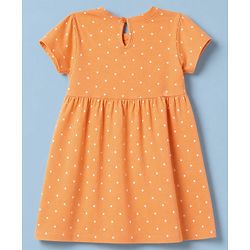 Babyhug Single Jersey Knit Half Sleeves Frocks with Floral & Polka Dots Print & Bow Applique Pack of 2 - White & Peach