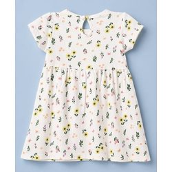 Babyhug Single Jersey Knit Half Sleeves Frocks with Floral & Polka Dots Print & Bow Applique Pack of 2 - White & Peach
