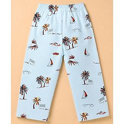 Babyhug 100% Cotton Knit Full Sleeves Co-Ords Shirt & Pyjama Night Suit with Beach Theme Print - Sea Green