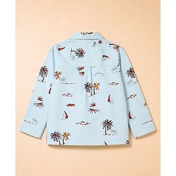 Babyhug 100% Cotton Knit Full Sleeves Co-Ords Shirt & Pyjama Night Suit with Beach Theme Print - Sea Green
