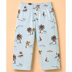 Babyhug 100% Cotton Knit Full Sleeves Co-Ords Shirt & Pyjama Night Suit with Beach Theme Print - Sea Green