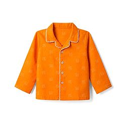 Babyhug 100% Cotton Woven Full Sleeves Front Open Shirt & Pyjama Nightsuit with Sea Text Print - Orange