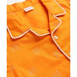 Babyhug 100% Cotton Woven Full Sleeves Front Open Shirt & Pyjama Nightsuit with Sea Text Print - Orange