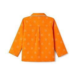 Babyhug 100% Cotton Woven Full Sleeves Front Open Shirt & Pyjama Nightsuit with Sea Text Print - Orange