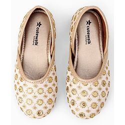 Cute Walk by Babyhug Slip On Ethnic Printed Mojaris in Golden