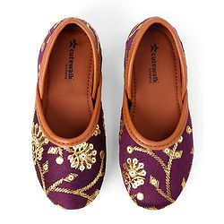 Cute Walk by Babyhug Slip On Ethnic Printed Mojaris in Purple