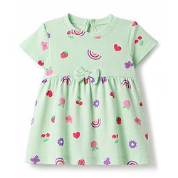 Babyhug Cotton Single Jersey Knit Half Sleeves Heart & Rainbow Print Pack of 2 - Pink & Sea Green