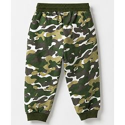 Babyhug Cotton Looper Knit Full Length Track Pant With Camouflage Print - Olive Green
