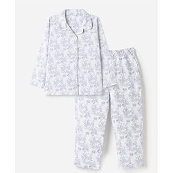 Babyhug 100% Cotton Knit Full Sleeves Co-Ords Shirt & Pyjama Night Suit with Tropical Print - White