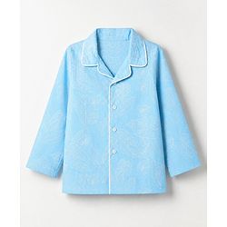 Babyhug 100% Cotton Knit Full Sleeves Co-Ords Shirt & Pyjama Night Suit with Leaves Print - Sky Blue