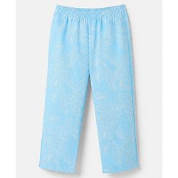 Babyhug 100% Cotton Knit Full Sleeves Co-Ords Shirt & Pyjama Night Suit with Leaves Print - Sky Blue