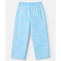 Babyhug 100% Cotton Knit Full Sleeves Co-Ords Shirt & Pyjama Night Suit with Leaves Print - Sky Blue