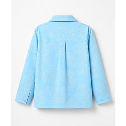 Babyhug 100% Cotton Knit Full Sleeves Co-Ords Shirt & Pyjama Night Suit with Leaves Print - Sky Blue
