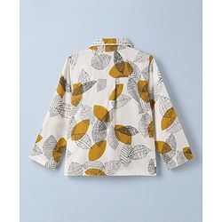 Babyhug Cotton Knit Full Sleeves Front Open Shirt & Pyjama Co-Ords Night Suit With Leaf Print - White
