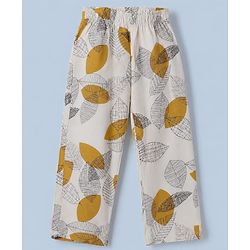 Babyhug Cotton Knit Full Sleeves Front Open Shirt & Pyjama Co-Ords Night Suit With Leaf Print - White