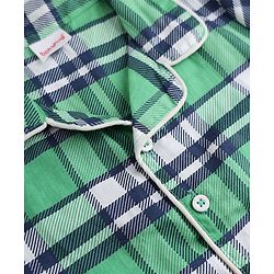 Babyhug 100% Cotton Knit Full Sleeves Checks Co-Ords Shirt & Pyjama Night Suit - Green