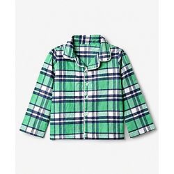 Babyhug 100% Cotton Knit Full Sleeves Checks Co-Ords Shirt & Pyjama Night Suit - Green