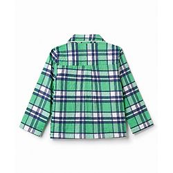 Babyhug 100% Cotton Knit Full Sleeves Checks Co-Ords Shirt & Pyjama Night Suit - Green