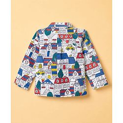 Babyhug Cotton Knit Full Sleeves Front Open Printed Shirt & Pyjama Co-Ords Night Suit - White